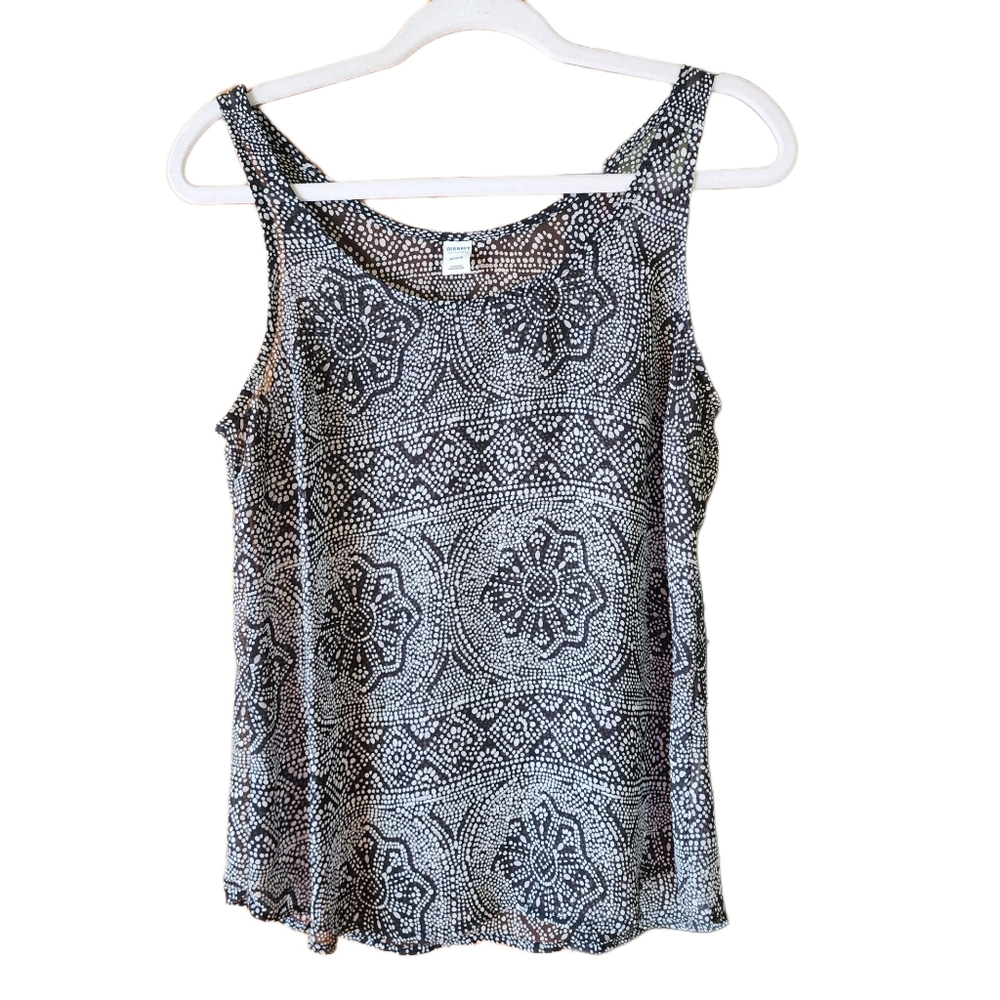 Old Navy Black & Light Gray Sheer Flowy Tank Top Blouse Size M